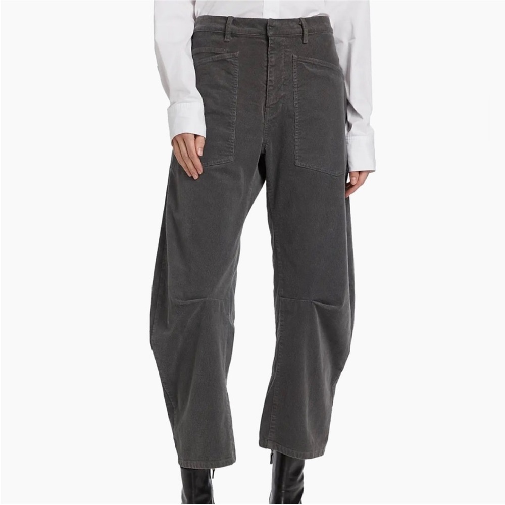 Nili Lotan Charcoal Gray Wide-Leg Cotton Pants